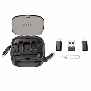 Hoco U140 All-in-One Kelautuva kaapeli vaihtokärjillä PD 3A 60W 0.95m musta