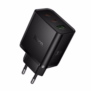 Hoco verkkolaturi 2x USB-C + USB-A QC3.0 PD 3A 65W N75 musta