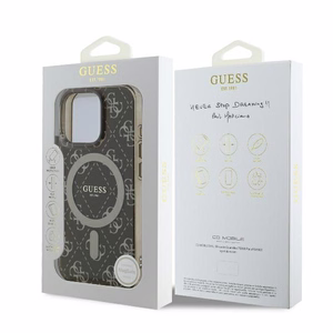 Guess IML 4G Background MagSafe Suojakuori iPhone 16 Pro:lle - ruskea