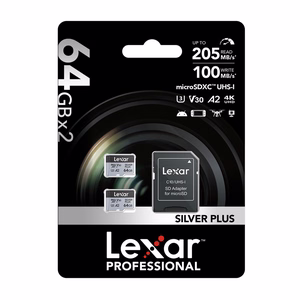 Lexar High-Performance Silver Plus microSDXC -muistikortti, 64 Gt + sovitin