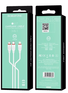 USB-kaapeli Borofone BX17 3-in-1 MicroUSB-Lightning-Type-C valkoinen