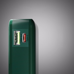 Powerbank SBS 10000 mAh 20W sisäänrakennetulla USB-C-kaapelilla ja digitaalisella näytöllä - vihreä