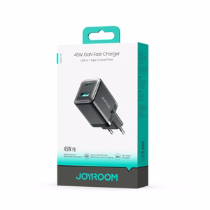 Joyroom JR-TG8 GaN 45W seinälaturi, USB-C + USB-A – väri: musta