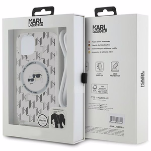 Karl Lagerfeld IML Crossbody Monogram Karl & Choupette Head MagSafe suojakuori iPhone 15 / 14 / 13:lle - läpinäkyvä