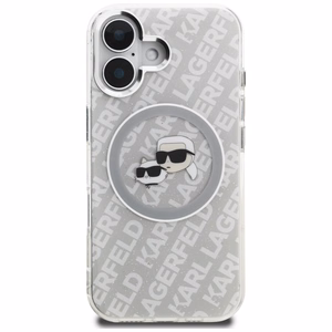 Karl Lagerfeld IML Glitter Karl & Choupette Heads Logo MagSafe suojakuori iPhone 16 - harmaa