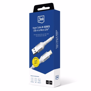 3mk Hyper Cable N-SERIES USB-A / MicroUSB 1m 5V/2.4A 12W - valkoinen