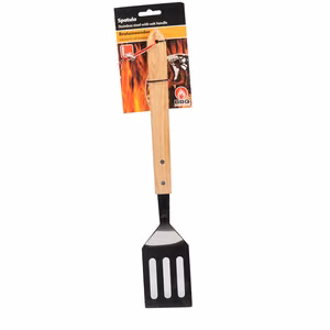 BBQ stainless-steel grill spatula with oak handle, 41 cm