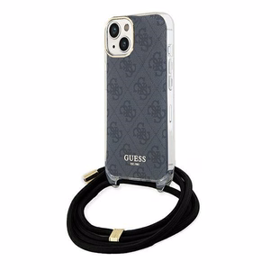 Guess Crossbody Cord 4G Print -suojakuori iPhone 15/14/13:lle - musta