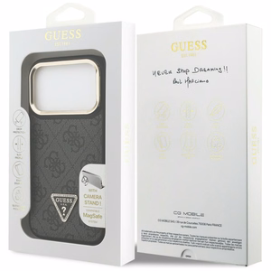 Guess 4G PU Triangle Logo & Stand Camera MagSafe suojakuori iPhone 17 Pro - musta