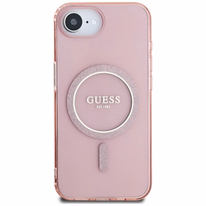 GUESS IML Glitter Circle MagSafe Alkuperäinen Suojakuori iPhone 17e/16e:lle - Vaaleanpunainen