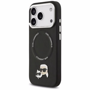 Karl Lagerfeld MagSafe PU Suojakuori Karl&Choupette Pins -logolla ja metallikamerapainikkeilla iPhone 17 Pro Max:lle - Musta