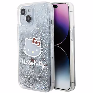 Hello Kitty Liquid Glitter Charms Kitty Head Suojakuori iPhone 15:lle - hopeinen