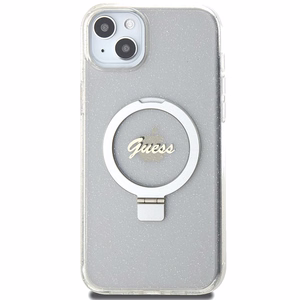 Guess GUHMP15MHRSGSD iPhone 15 Plus / 14 Plus 6.7" Läpinäkyvä/Läpinäkyvä Kova Suojakuori Ring Stand Script Glitter MagSafe