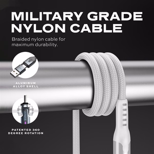 STATIK PowerPivot Pro nylon-punottu kaapeli, USB-C – USB-C, 1 m, valkoinen