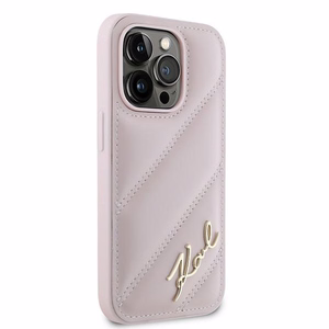 Karl Lagerfeld Diagonal Quilted Script Suojakuori iPhone 14 Pro:lle - vaaleanpunainen