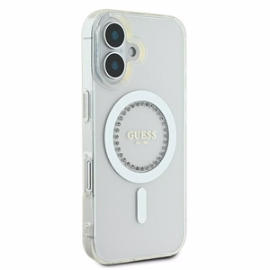 Guess IML Rhinestones MagSafe Case for iPhone 16 Plus - White