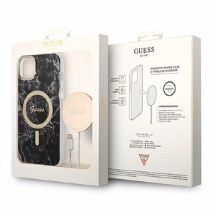 Set Guess GUBPP14SHMEACSK suojakuori + laturi iPhone 14 6.1 musta/musta kova suojakuori Marble MagSafe