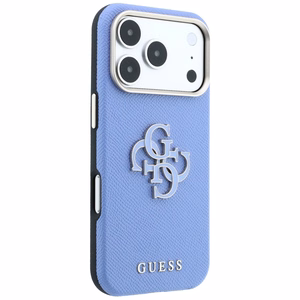 Guess Grained & Big Resin Logo -suojakuori iPhone 18 Pro Max / 17 Pro Max – sininen