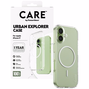 CARE by PanzerGlass Flagship Urban Explorer -suojakuori valkoisella MagSafella iPhone 17 - läpinäkyvä