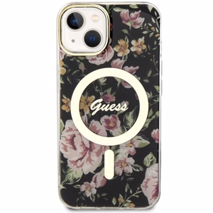 Guess Flower MagSafe suojakuori iPhone 14:lle - musta