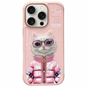 NIMMY Suojakuori COOL&CUTE 2.0 Kissa iPhone 16 Pro:lle vaaleanpunainen
