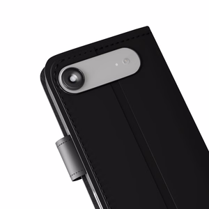 Puro Wallet Stand suojakuori iPhone 17 Air:lle - ekotekonahkainen lompakko- ja jalustakuori, musta