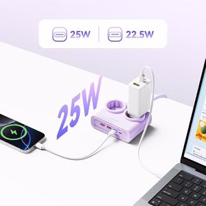 Orico PDC25 25W 6in1 jatkojohto 2x AC + 2x USB-A + 2x USB-C - violetti