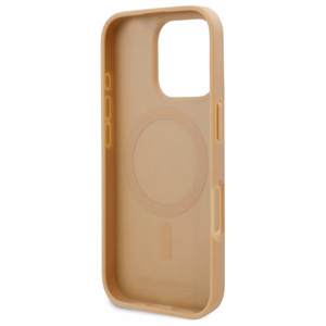 Karl Lagerfeld Suojakuori iPhone 16 Pro 6.3 KLHMP16LPKHPORPE Beige Kova Nahkainen Monogram Metal Logo MagSafe