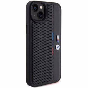 BMW Perforated Tricolor Line Suojakuori iPhone 15 Plus / 14 Plus:lle - musta