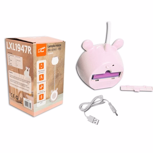 LED Nallekarhupöytälamppu 3W, 3000/4500/6000K, säädettävä, 1200mAh, vaaleanpunainen, LTC