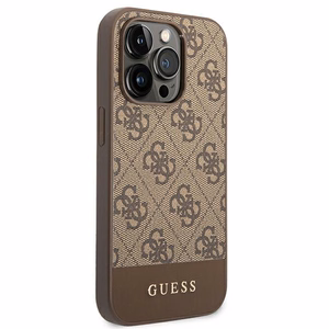 Guess GUHCP14LG4GLBR iPhone 14 Pro 6.1" ruskea/ruskea kova kotelo 4G Stripe-mallisto