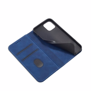 Magneetti Fancy Case Kotelo iPhone 12 Pro Max pussi kortti lompakko kortti jalusta sininen