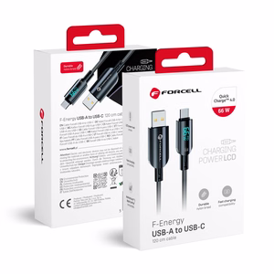 Kaapeli USB A - USB C Forcell F-Energy QC4.0 PD 3A 66W Digital 1,2 m C272 musta