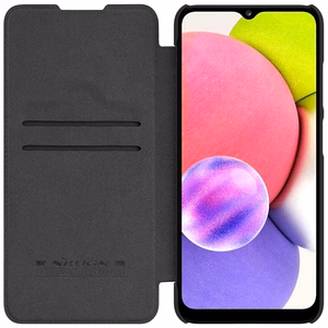 Nillkin Qin nahkainen holsteri tapauksessa Samsung Galaxy A03s musta