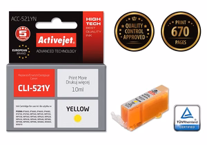Activejet ACC-521YN – keltainen mustekasetti, korvaa tuotteen Canon CLI-521Y, 10 ml, Supreme