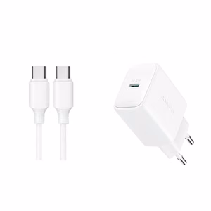Joyroom JR-TCF20 USB-C PD 20W verkkolaturi - valkoinen + USB-C / USB-C kaapeli 1m