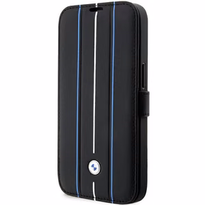 BMW BMBKP14L22RVSK Suojakuori iPhone 14 Pro 6.1" musta/musta bookcase Nahkainen Stamp Blue Lines