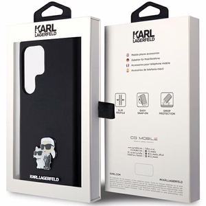 Karl Lagerfeld Silikoninen Karl & Choupette Metal Pin Suojakuori Samsung Galaxy S24 Ultralle - musta