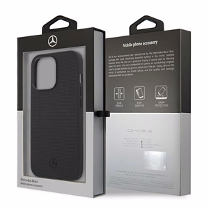 Mercedes Leather Meshed Metal Logo Case for iPhone 13 Pro / iPhone 13 - Black