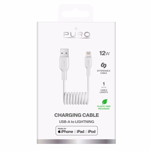 Puro 12W USB-A - Lightning kierrekaapeli 1m - Valkoinen