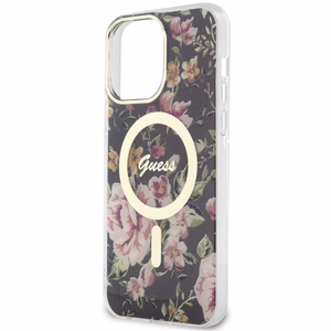 Guess GUHMP14XHCFWSK iPhone 14 Pro Max 6.7 musta/musta suojakuori Flower MagSafe