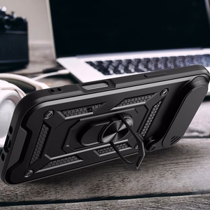 Hybrid Armor Camshield Suojakuori jalustalla ja kameran suojuksella iPhone 17 Air:lle - musta