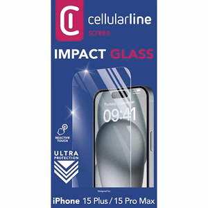 Cellularline Impact Glass karkaistu näytönsuojalasi iPhone 15 Plus / 15 Pro Max -laitteelle