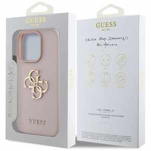 Guess Grained Big 4G Logo Small Classic Logo Suojakuori iPhone 16 Prolle - vaaleanpunainen