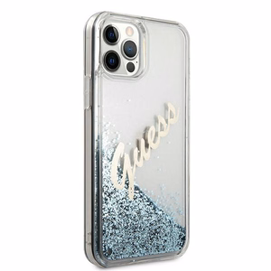 Guess GUHCP12LGLVSBL iPhone 12 Pro Max 6.7" sininen/sininen kovakotelo Glitter Vintage Script Glitter Vintage Script