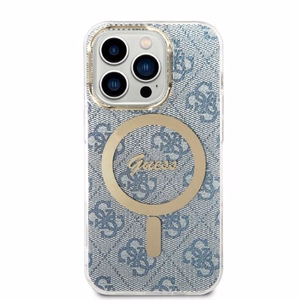GUESS set iPhone 14 Pro:lle yhteensopiva MagSafe:n kanssa GUBPP14LH4EACSB (Bundle Pack / suojakuori + laturi / 4G) kultainen sininen