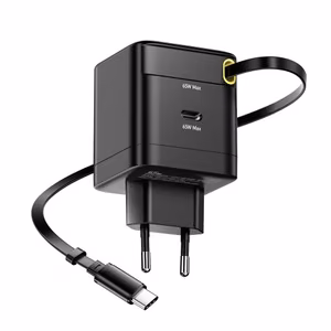 Laturi Essager Ruizi musta 65W (1xPD) + integroitu Type-C kaapeli