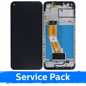 LCD-näyttö yhteensopiva Samsung A115 A11 musta kehyksellä (Service Pack)