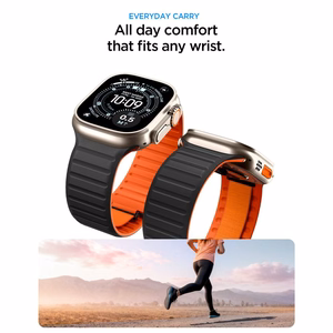 Spigen Athlex Air M -ranneke Apple Watch 44/45/46/49 mm -malleille, musta ja oranssi