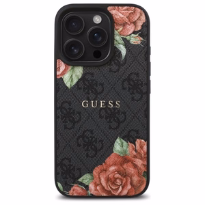 Guess GUHMP16LP4ROPEMCK iPhone 16 Pro 6.3" Musta/Musta Kova Suojakuori 4G Flowers Print MagSafe